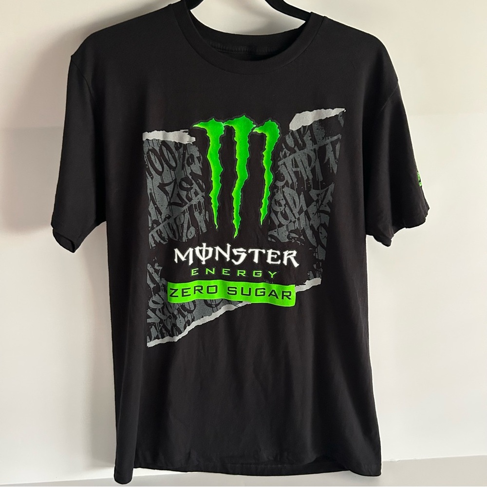 Monster Energy Zero Sugar Logo Black Green Short Sleeve Crew Neck T-shirt Large